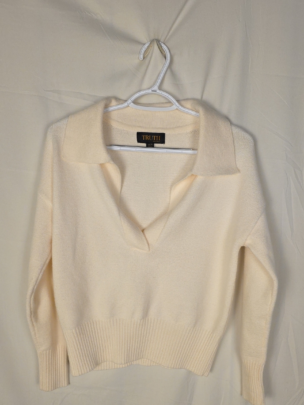 Truth Cream Collared V-Neck Sweater